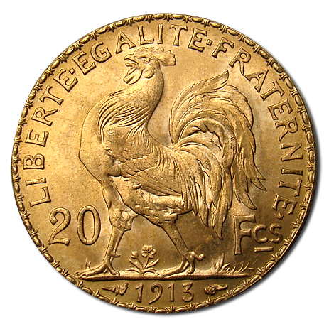 French 20 Franc Rooster Gold Coin
